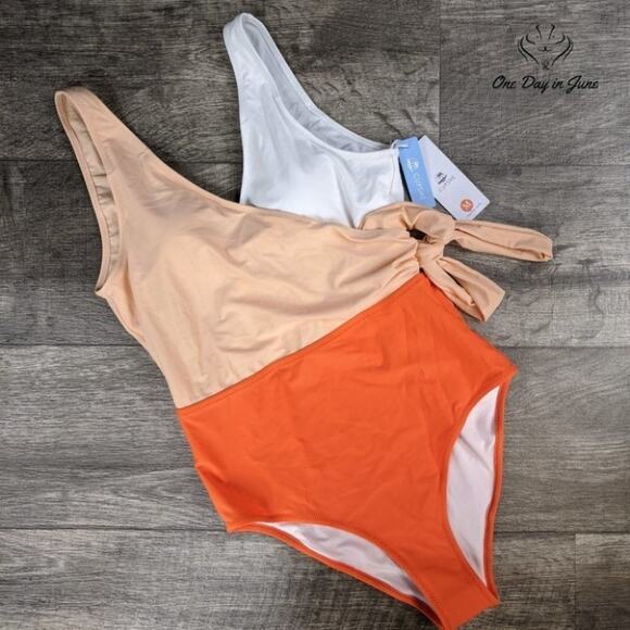 Cupshe Orange White Bowknot Padded One Piece Size M - Picture 3 of 3